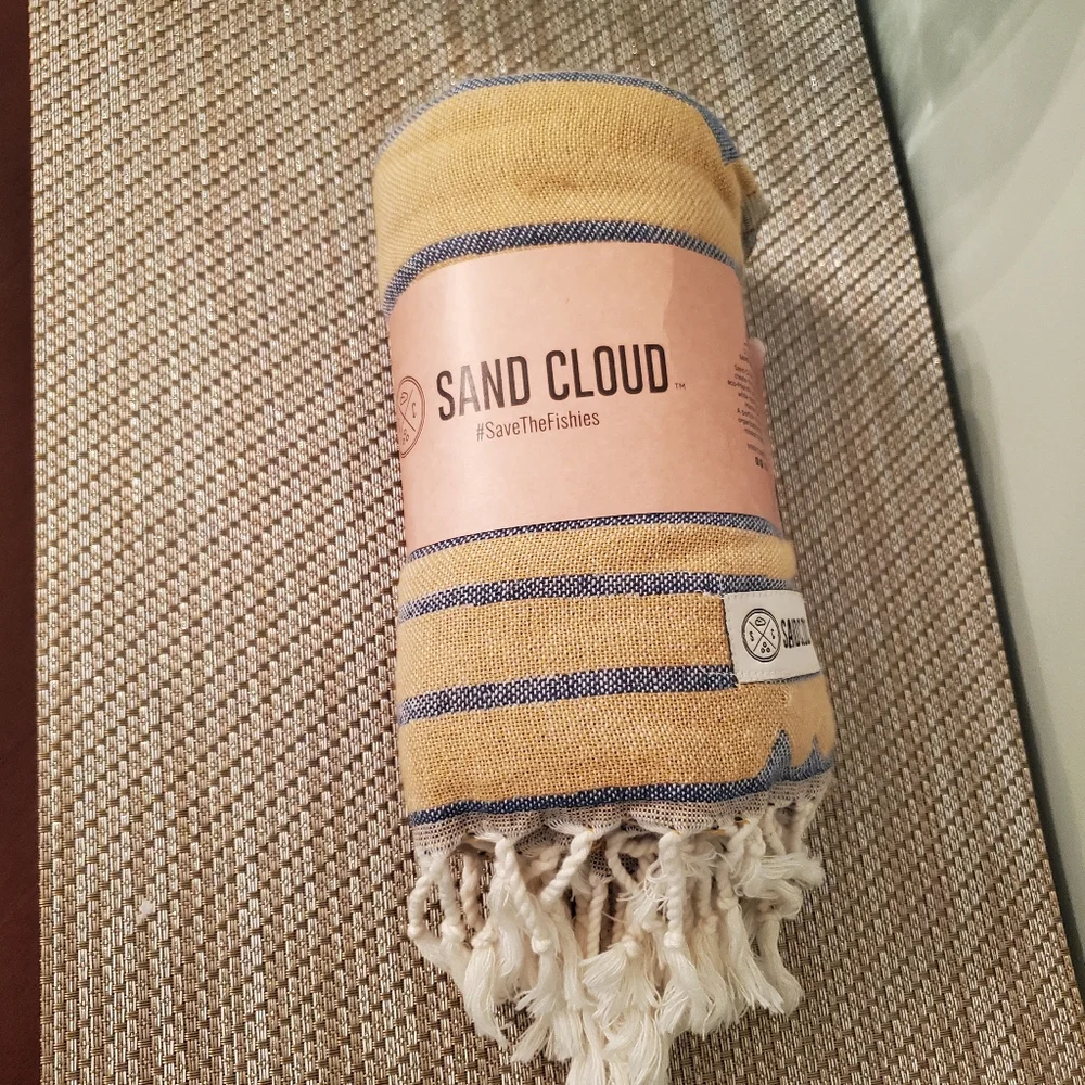 SandCloud Yellow & Blue Striped Turkish Towel New - Picture 2 of 11